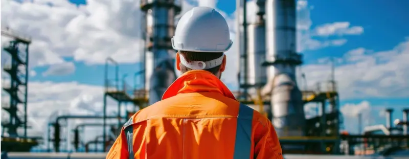 Gas Industry Engineer Overlooking Refinery Operations