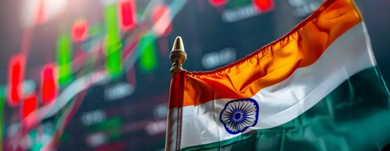 Illustration: India flag with market charts