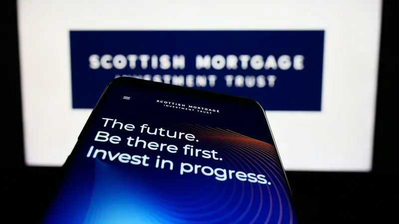 Mobile and laptop apps showing Scottish Mortgage