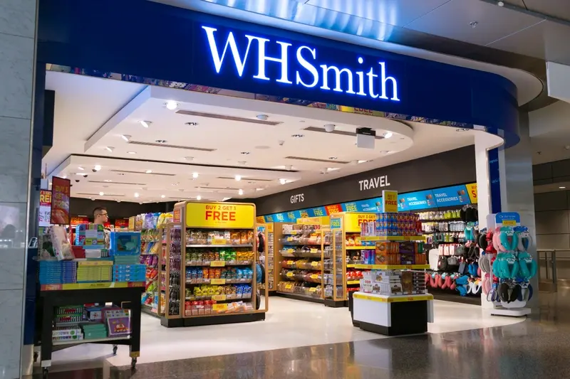 Image shows exterior of a WH Smith travel shop