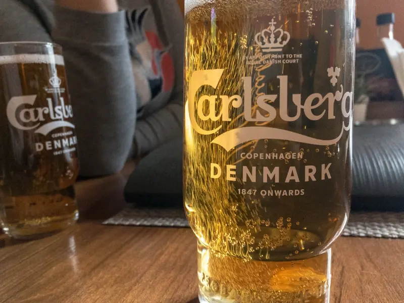 Carlsberg beer in branded glass