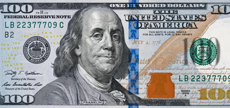 US 100 dollar bill close up