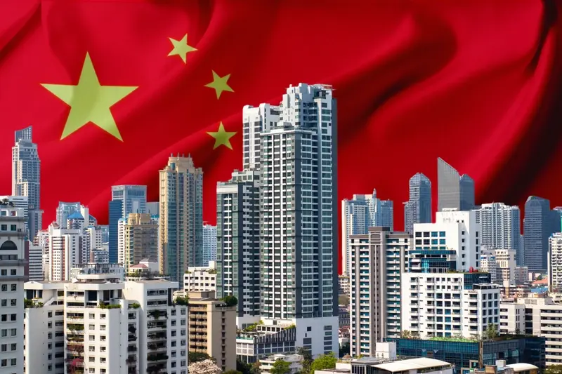 China flag and financial district