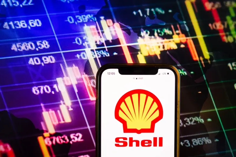 Shell mobile app on financial data background