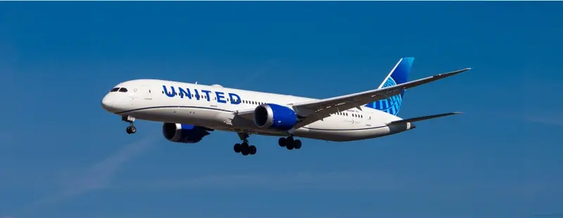 Image of united airlines plane in sky