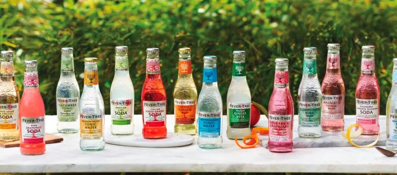 Fevertree mixers lined up on a table