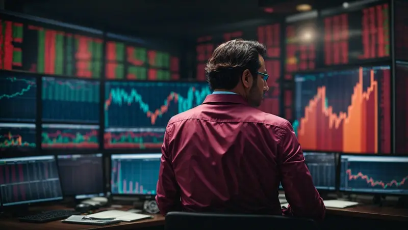 Trader looking at screens of red