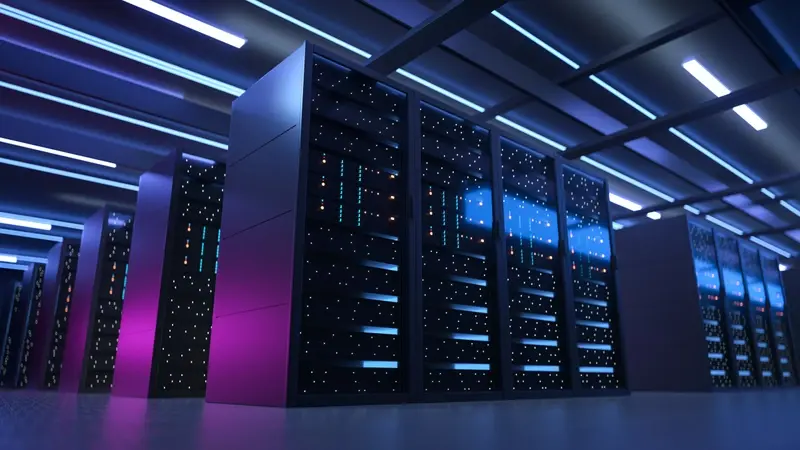 Datacentre rows of server racks