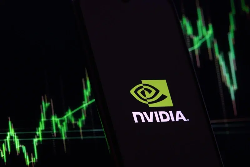 Nvidia dark badge against equities screen