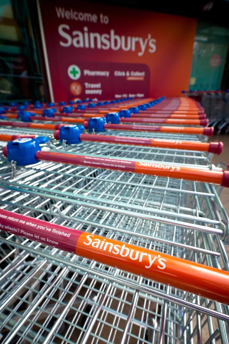 Sainsbury’s trolleys lined up outside supermarket