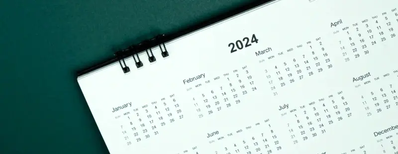 2024 calendar against green background