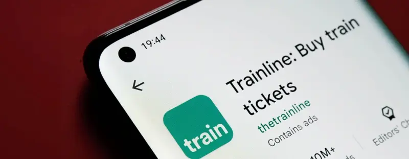 Phone screen with Trainline app open