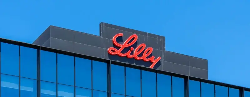 Eli Lilly sign on top of office building