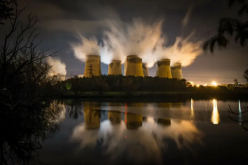 Cooling towers of Drax Power Station at night
