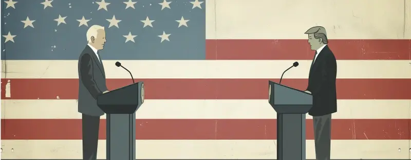 Illustration of Biden and Trump at a debate