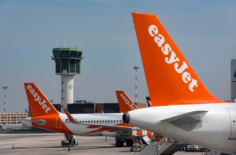 Detail of a plane A319 by easyJet airplane in Naples Airport