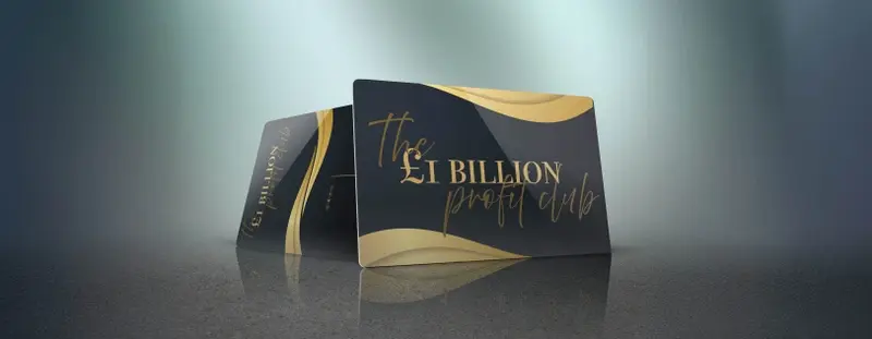 Gift card that says 'The £1 billion profit club'