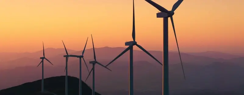 wind turbines, sunset
