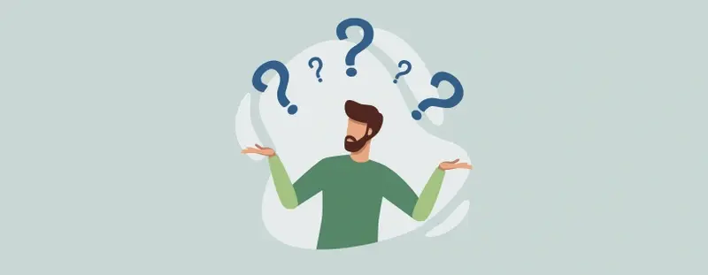 Illustration of a man with question marks 