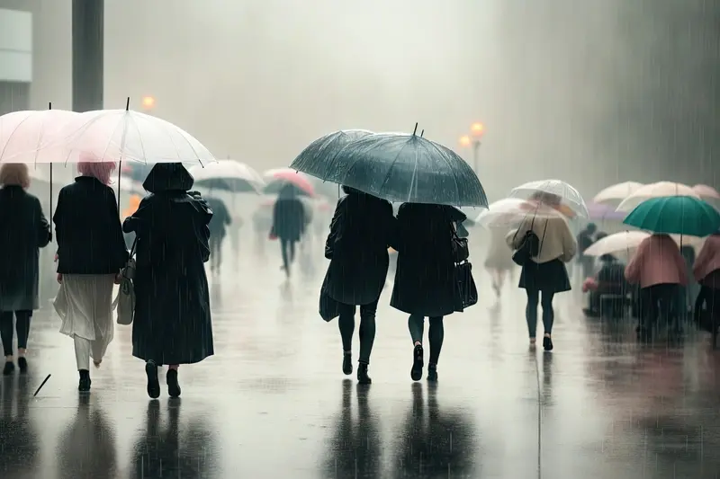People holding umbrellas in the rain