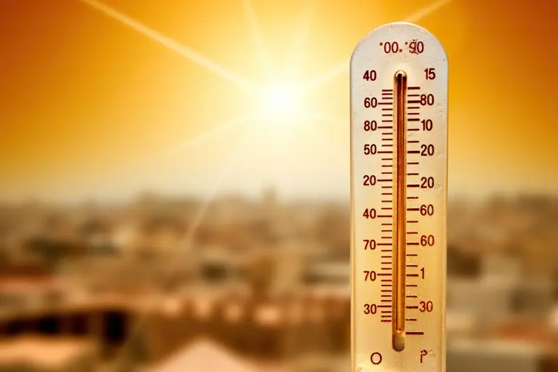 Weather thermometer showing scorching temperatures
