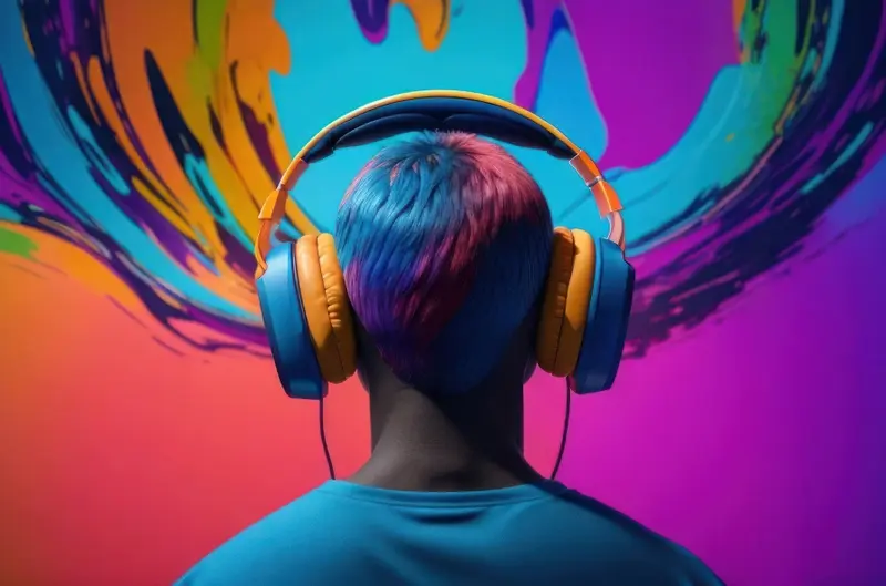 Back of a man's head listening to music 
