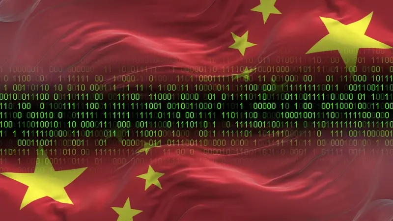 China flag with computer code