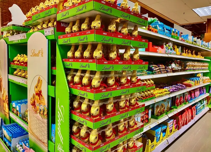 Stack of Easter bunny chocolates for sale