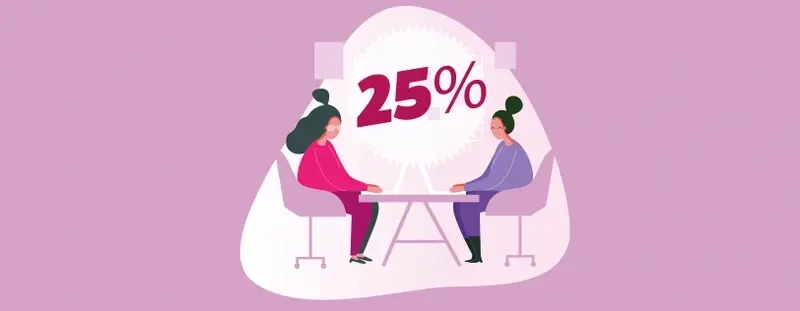 Illustration, two people chatting about 25%