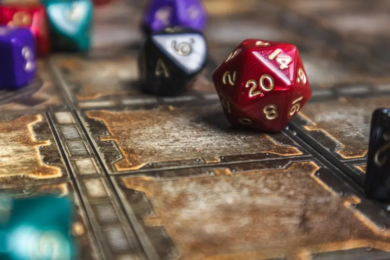 Fantasy gaming board and dice