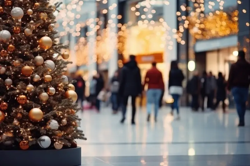 Shopping centre at Christmas with tree