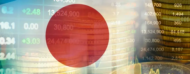 Japan flag and stock market screen