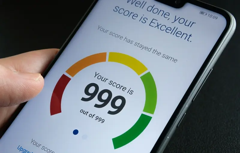 Picture of credit score result on mobile phone