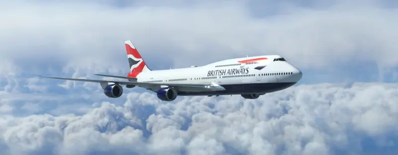 British Airways plane flying above the clouds