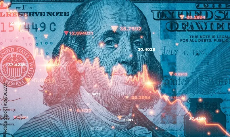 US dollar with financial market symbols