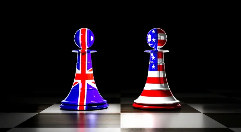 US and UK flagged chess pawns