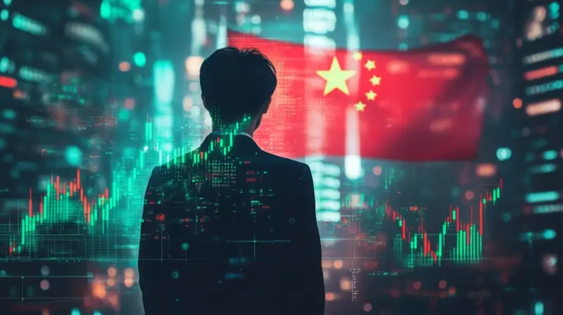 Businessperson in front of Chinese flag