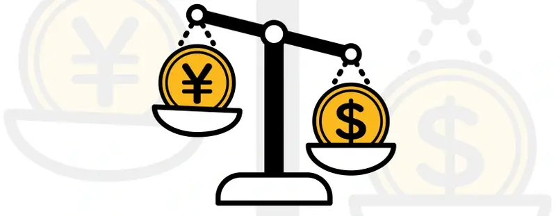 Scales showing Japanese Yen vs US dollar 