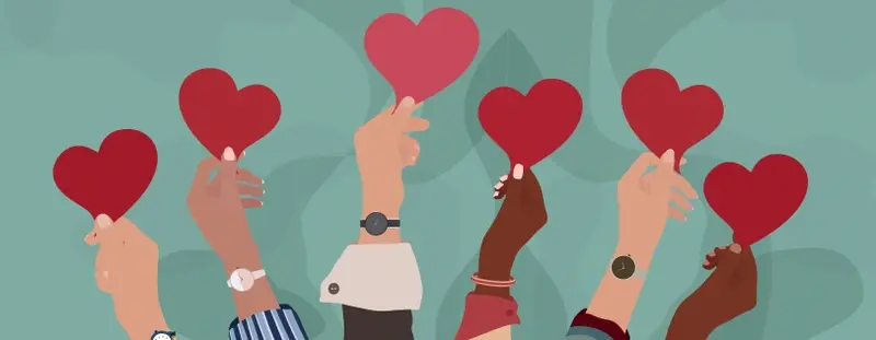 illustration, hands holding hearts