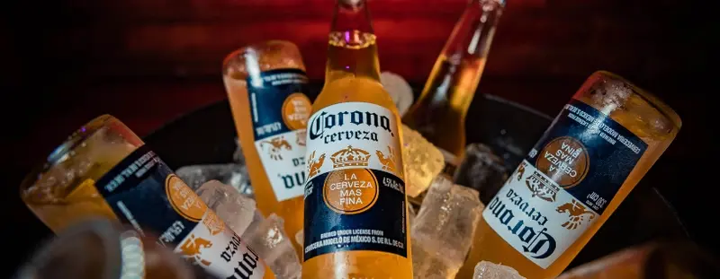 Corona bottles in a bucket of ice