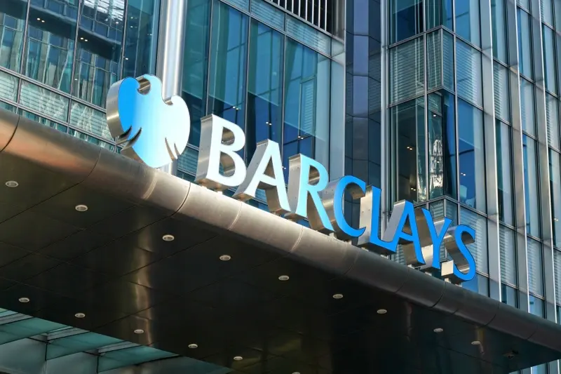 Barclays logo at their worldwide headquarters in Canary Wharf