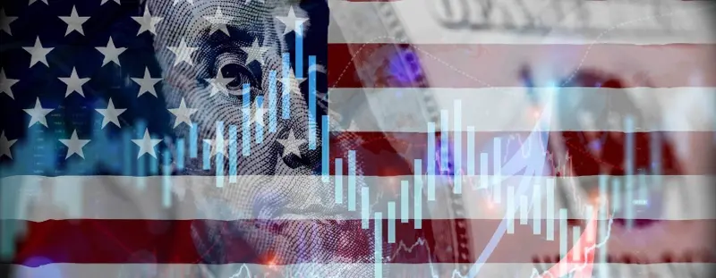 American flag with stock market graph overlayed