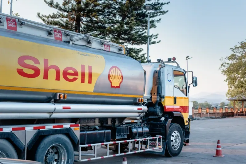 Shell truck making fuel delivery