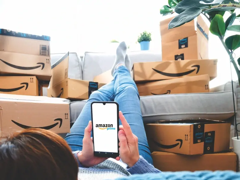 Amazon shopper surrounded by deliveries