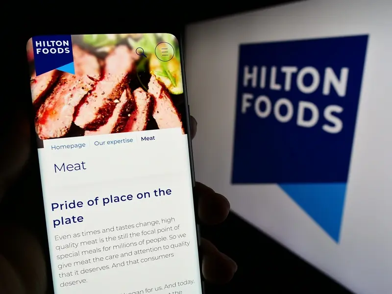Hilton Food Group logo and slices of meat