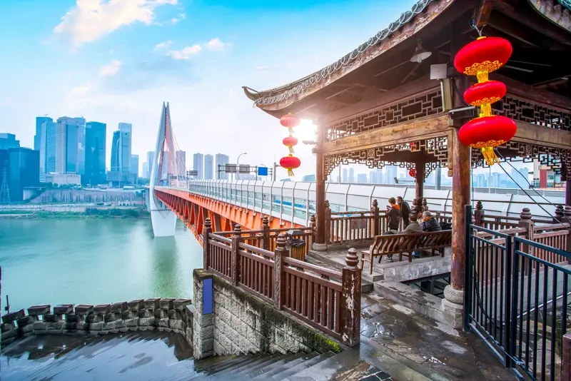 Chongqing city night view and skyline of architectural landscape