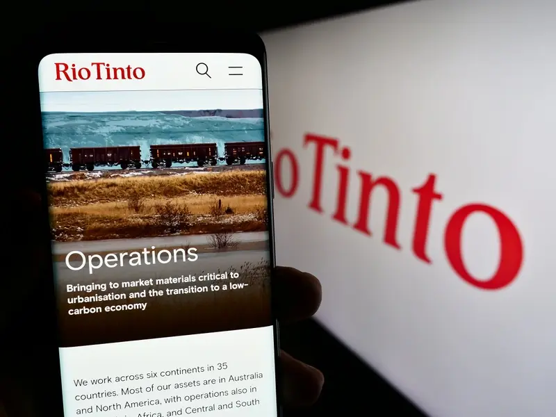 Rio Tinto logo on mobile phone