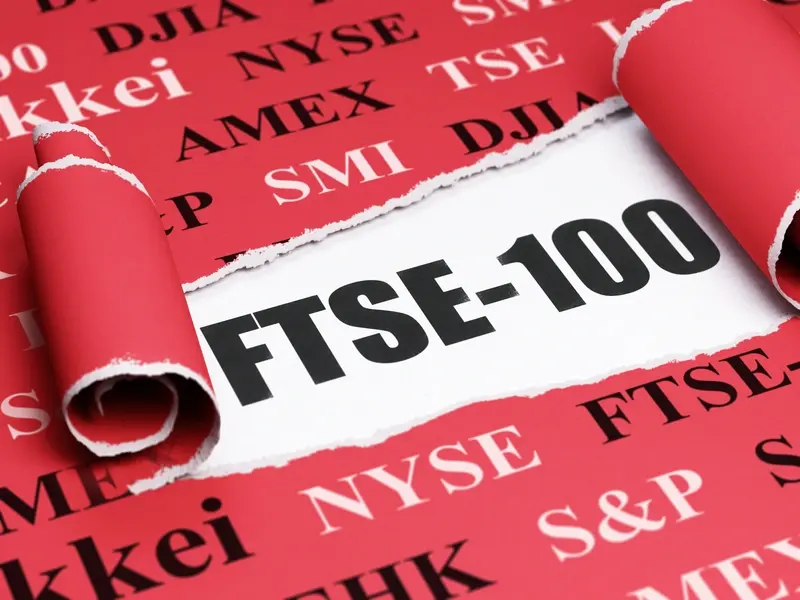 FTSE 100, red backdrop
