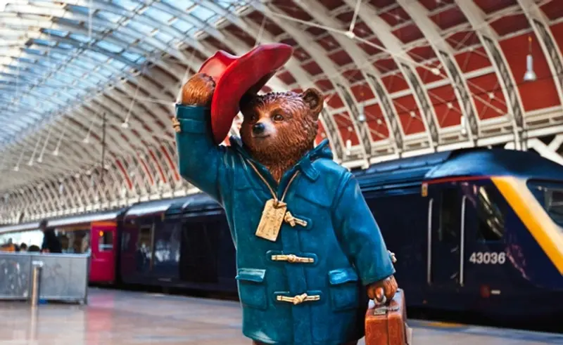 Paddington bear at train station