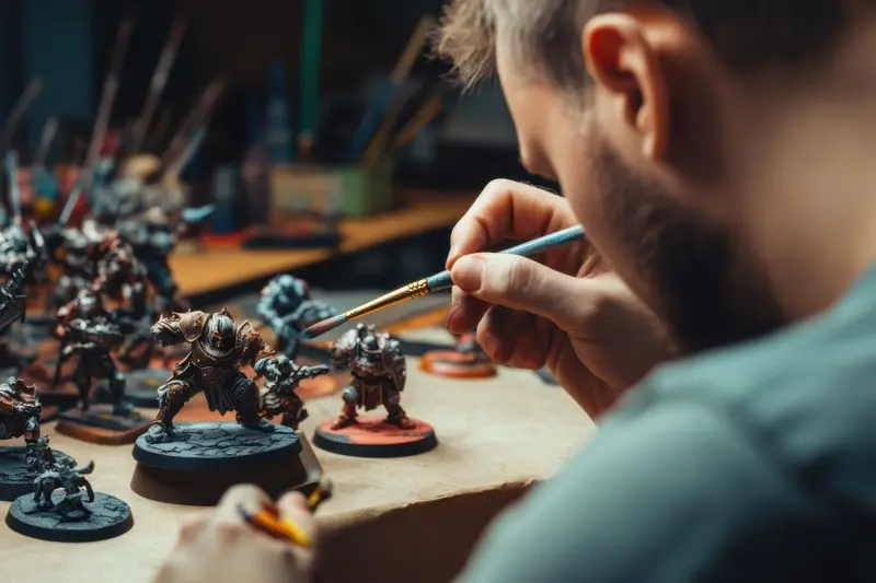 Hobbyist painting fantasy miniatures